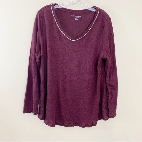 Soft Surroundings Burgundy Linen Jewel Lined Top - Picture 1 of 5